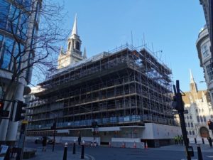 Scaffolding around St Lawrence Jewry church