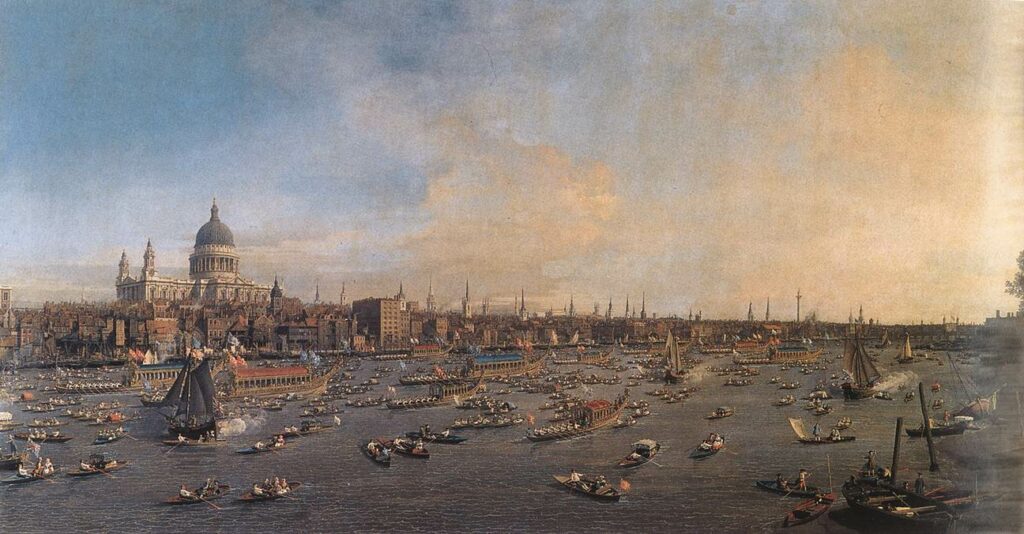Lost Wren Churches - Part 2 9 Canaletto, The River Thames on Lord Mayor's Day, 1746-7